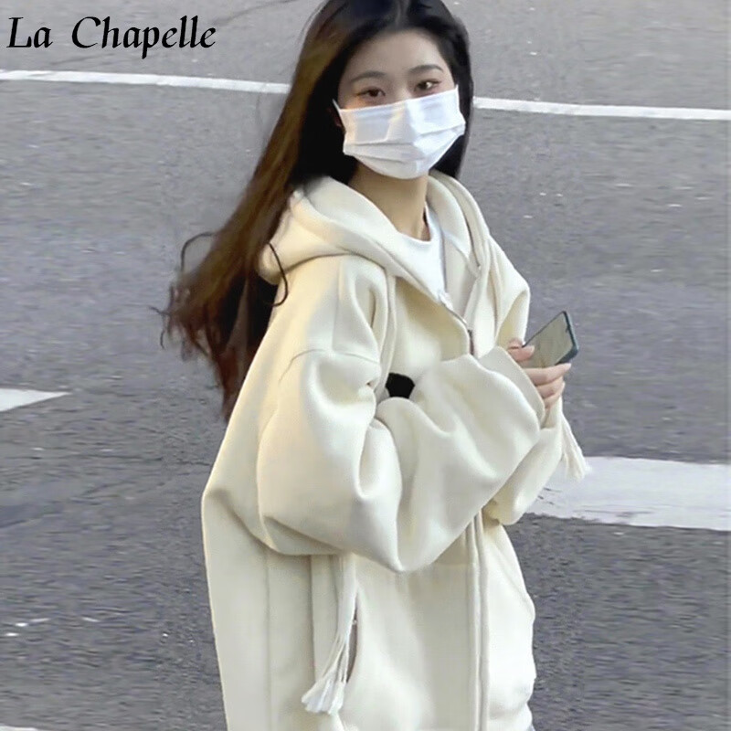 拉夏贝尔(la chapelle)女装 卫衣女2023春秋季新款华棉250克毛巾绣