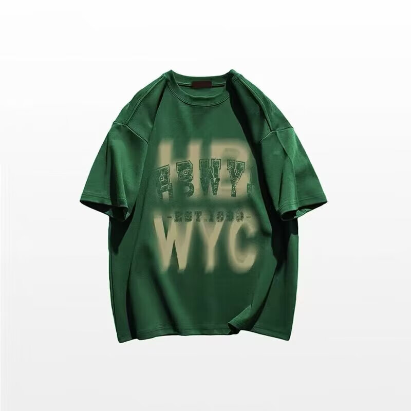 POUM男装联名美式复古墨绿色纯棉短袖t恤男女夏季宽松街头半袖体恤 JXFS-1125绿色 XL 【130-145斤】