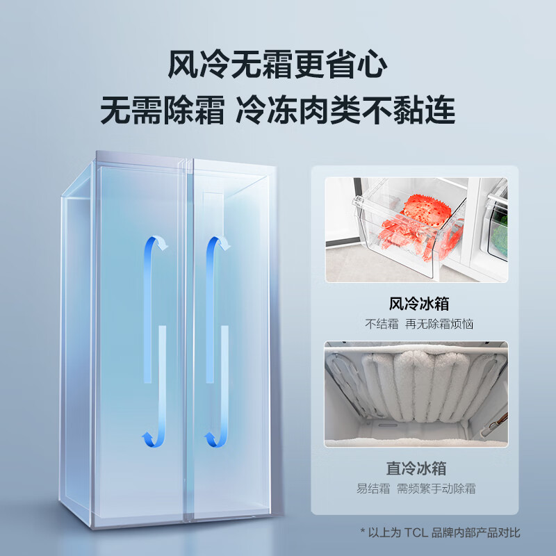 TCL 650升T3对开双开门大容量冰箱 双变频一级能效 风冷无霜 离子养鲜 恒温养鲜 节能家用 以旧换新 R650T3-S