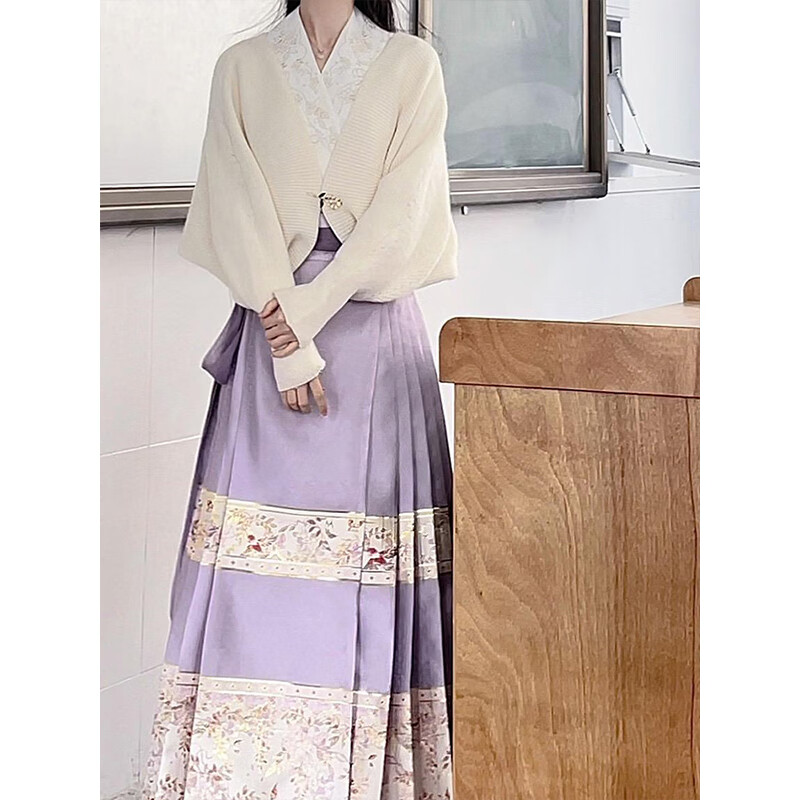 鸽白梨子汉服女初中生紫色马面裙混搭套装小个子改良版汉服女装成人