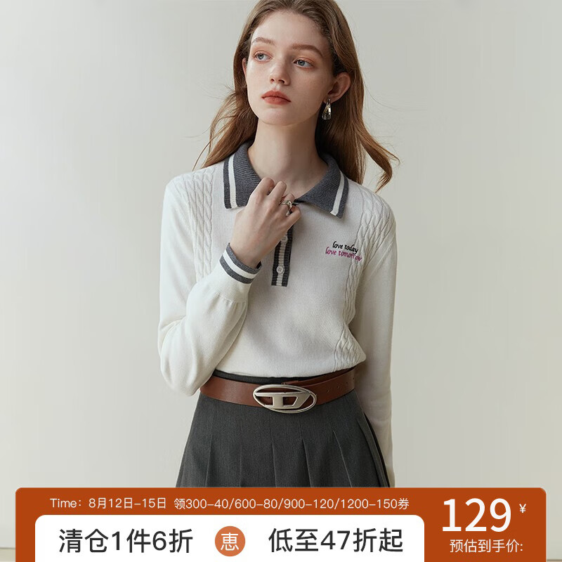范思蓝恩23FS11048学院风针织衫女长袖春秋2023年新款Polo领上衣 本白色 S怎么看?