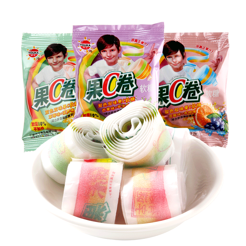 优卡 果c卷含果汁软糖8090后怀旧零食糖果六一儿童节 10袋随机口味