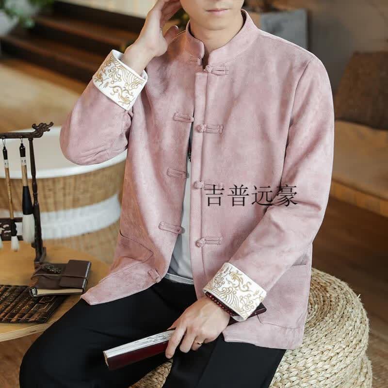 吉普（JEEP）中国风秋季中式男装古风汉服夹克中山装立领青年唐装男外套衣服 粉红色 XL使用感如何?