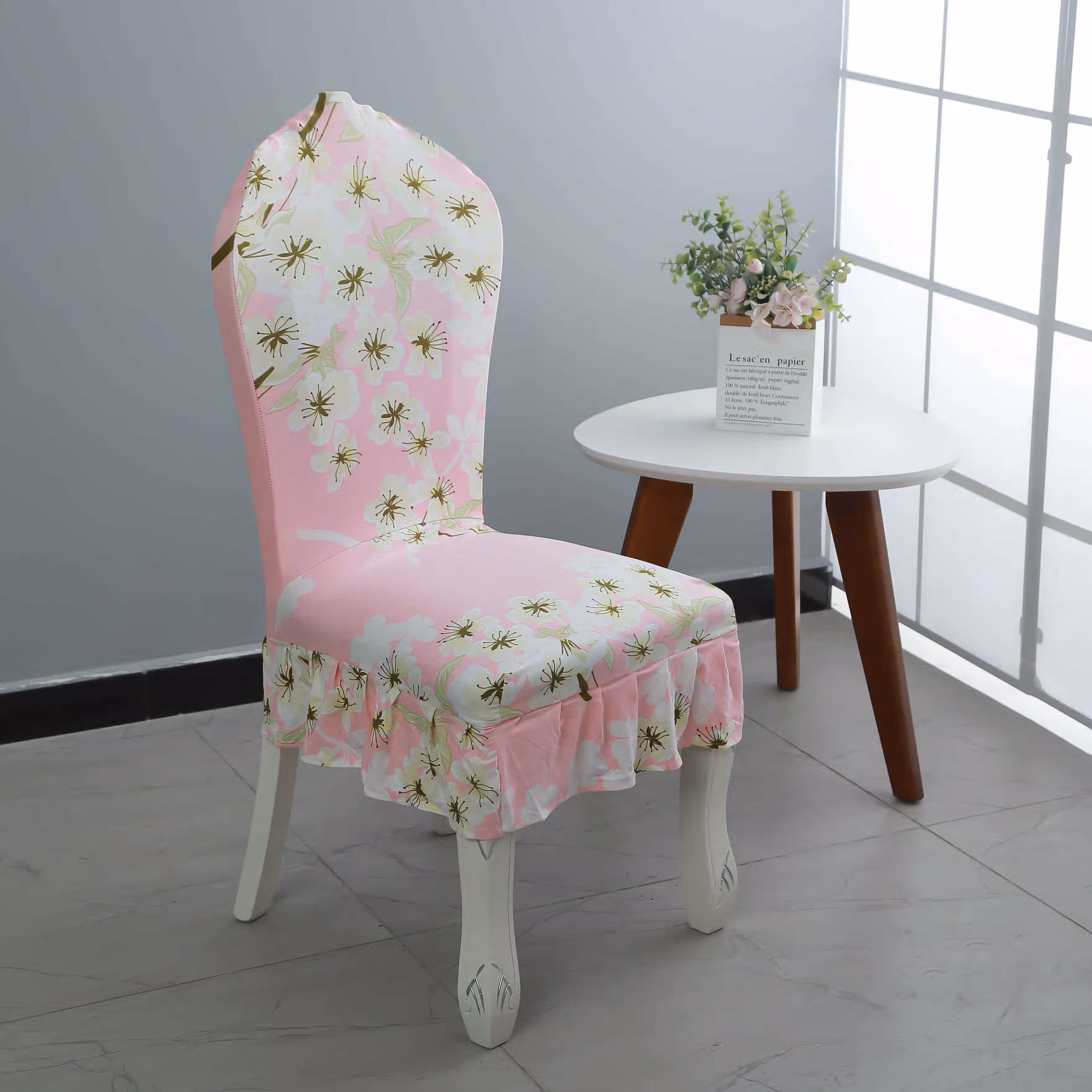 椅套酒店饭店餐厅家用荷叶边裙摆椅子套罩通用 桃花粉 欧式裙边椅套