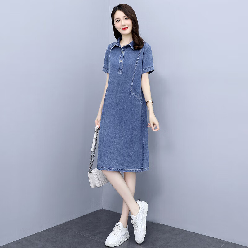 就叙牛仔连衣裙中年短袖薄款2024夏天穿的女装新款休闲复古减龄妈仔妈