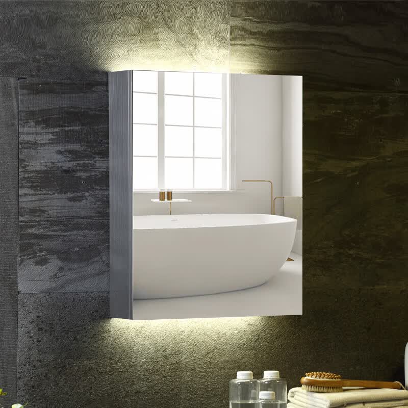 不锈钢智能浴室镜柜单独挂墙式带灯卫生间梳妆镜子柜厕所收纳定制