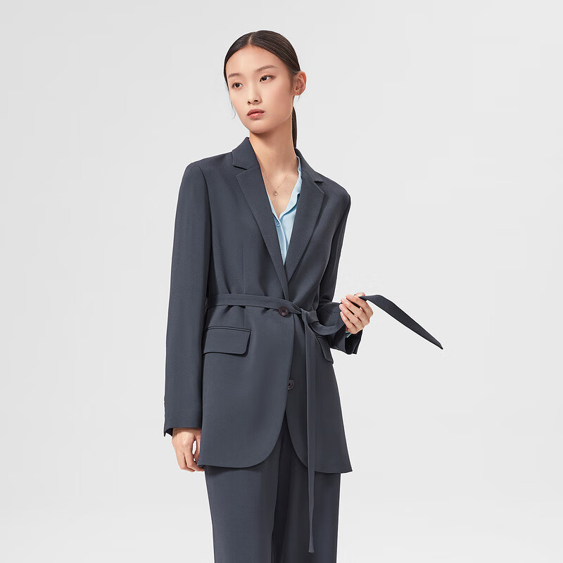 【日本进口三醋酸】OVV2022春夏新款女装腰带款通勤西服 紫灰06 S