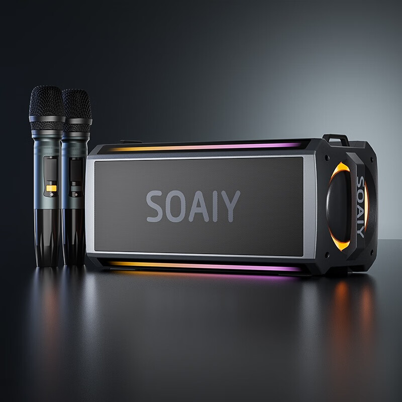 索爱（soaiy）SH05户外K歌5.1蓝牙音箱声卡音响一体机四喇叭双振膜立体声重低音炮混响广场舞直播带2个麦克风