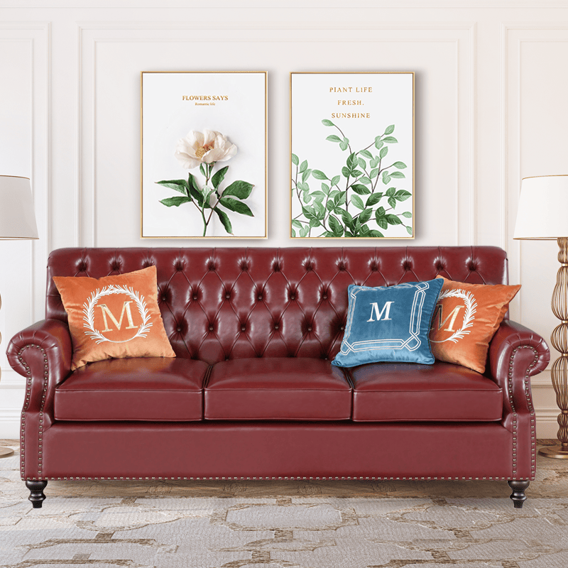 位复古皮沙发小户型客厅双人三人组合沙发欧式古典风格三人皮质沙发