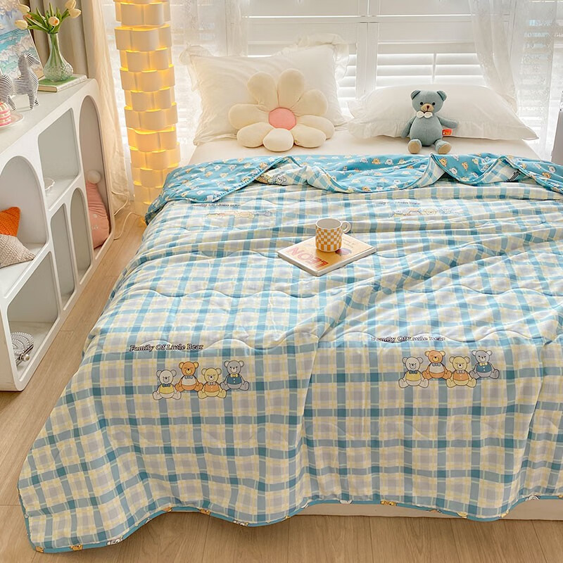 多喜爱家纺新品全棉可水洗机洗空调被夏凉被 卡通全棉空调被 【亲肤柔软 舒爽透气 】英伦蓝调 150*120cm