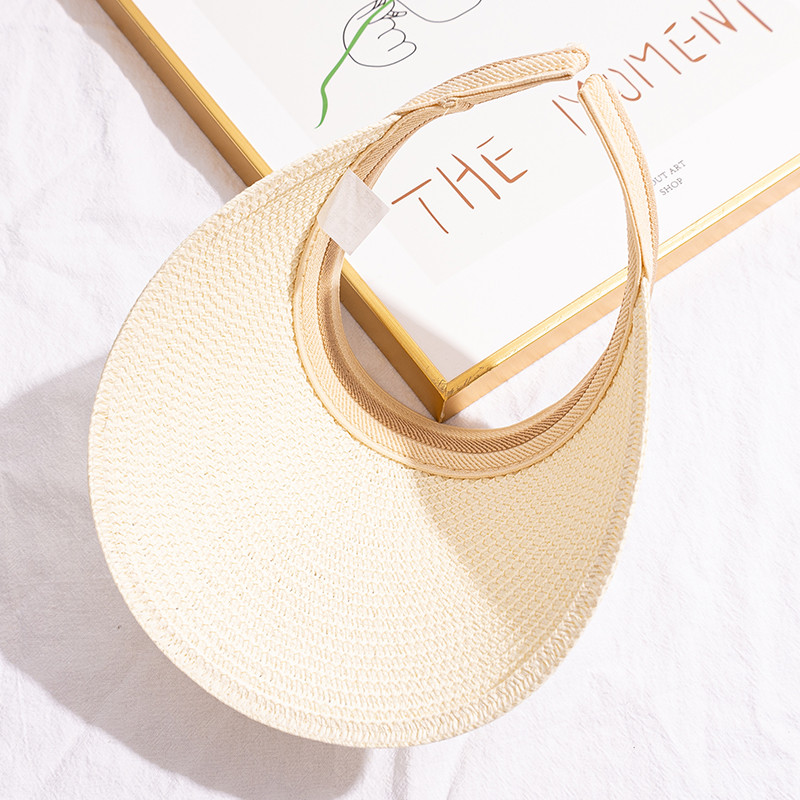 上海故事夏季防晒帽女空顶太阳帽子沙滩运动草编大帽檐 米色 均码
