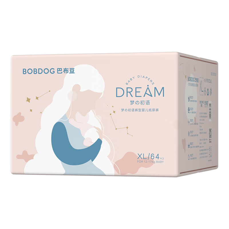 巴布豆梦初语拉拉裤超薄透气尿不湿纸尿裤婴儿试用夜用奢柔呵护弱酸超吸 【纸尿裤】L码36片（17-23斤）