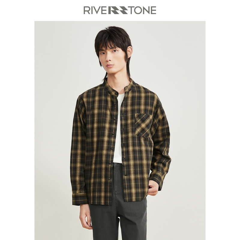 riverstone品牌男装 长袖格子衬衫男秋季新款柔软舒适纯棉亲肤舒适