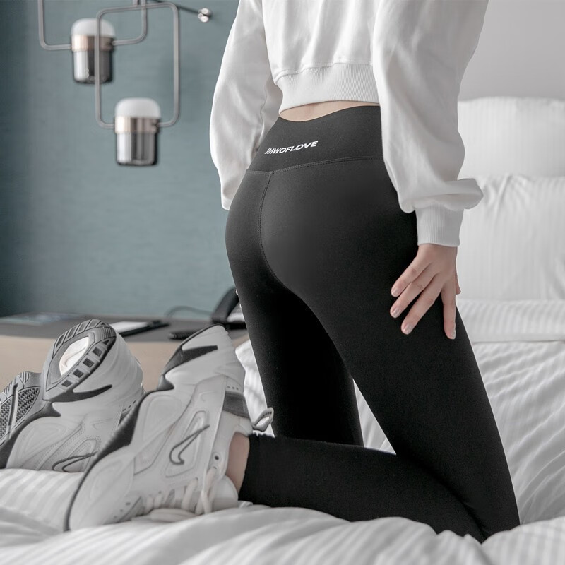 燠阳鲨鱼裤女外穿打底裤高腰收腹提臀显瘦运动紧身裤DM 纯色-加绒黑色 L 【105-115斤】