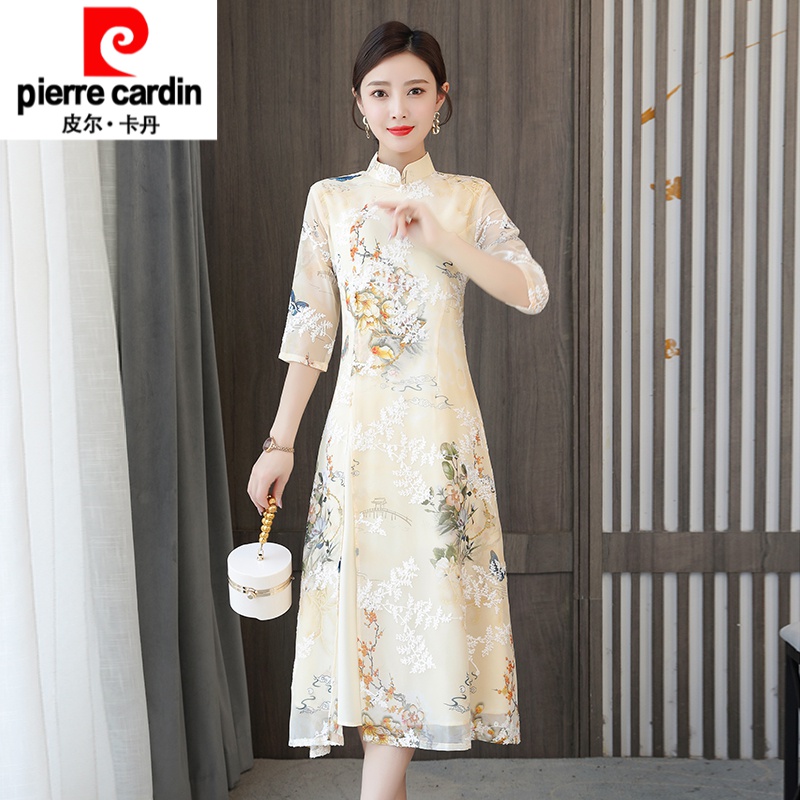 皮尔卡丹旗袍2022年新款年轻款改良版连衣裙春款奥黛日常中国