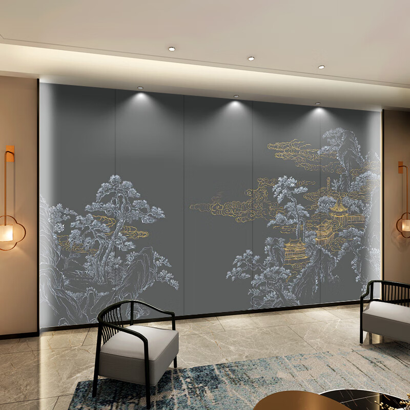 vieruodis现代中式绣花墙布无缝全屋定制刺绣硬包电视背景墙沙发客厅