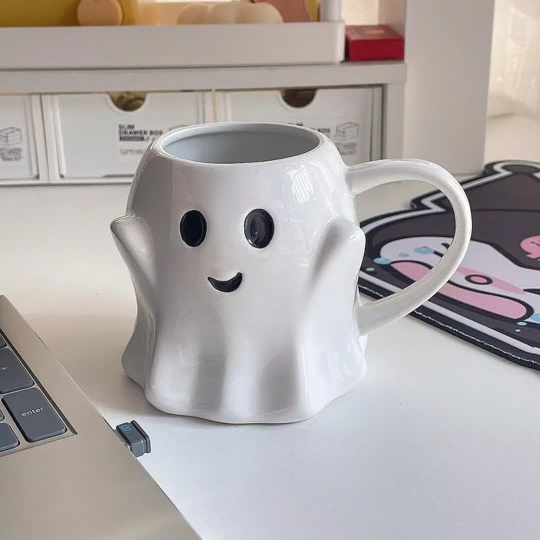 乐圣泰万圣节可爱搞怪小精灵水杯马克杯浮雕陶瓷杯设计感小众创意咖啡