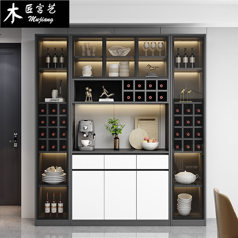 木匠宫艺酒柜现代简约展示柜玻璃门实木轻奢储物柜家用靠墙餐定制2024