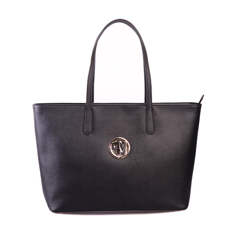 trussardi jeans 杜鲁萨迪 女士黑色聚酯纤维logo图案购物单肩包75b