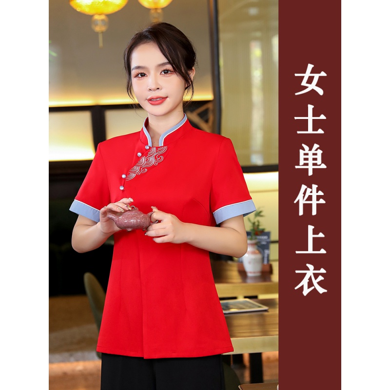 茶餐厅酒楼饭店火锅特色餐饮服装夏季定制款 (款式一)女士红色上衣 l