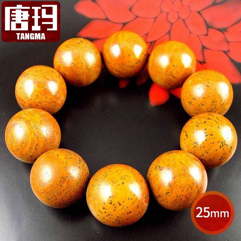 哈妮宝贝honeybaby金黄色25mm泗滨砭石手链男泗水砭石手串男款手盘珠