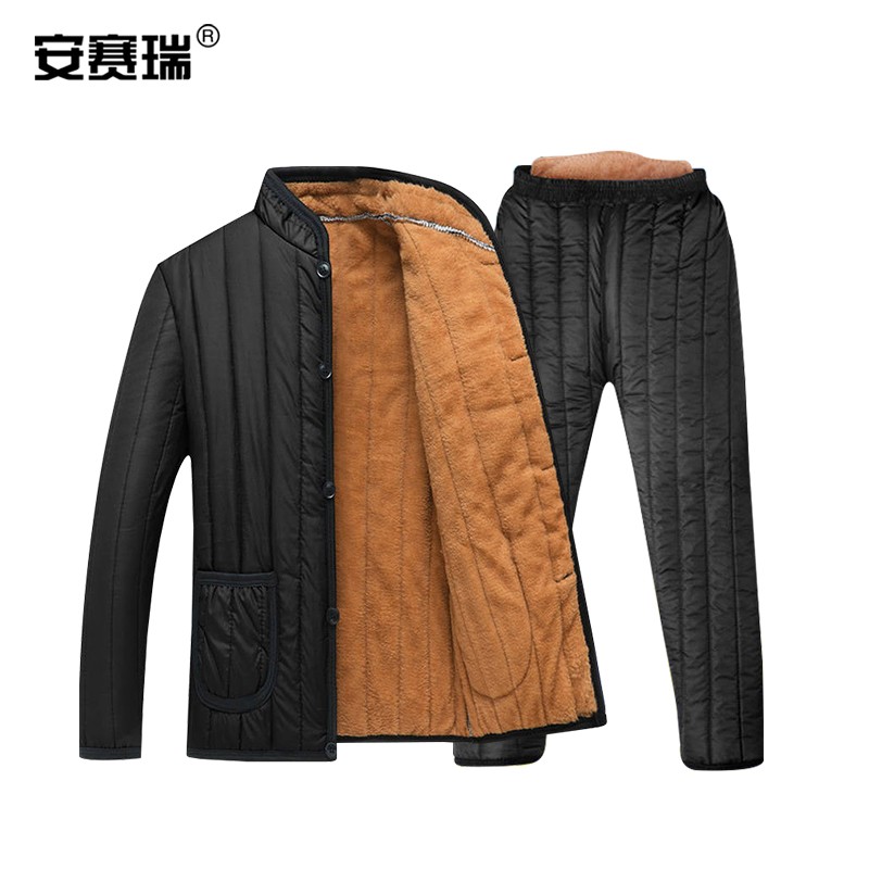 加绒棉衣棉裤套装 冬季防寒冷库下矿内穿工作棉服 2xl 黑色 300934