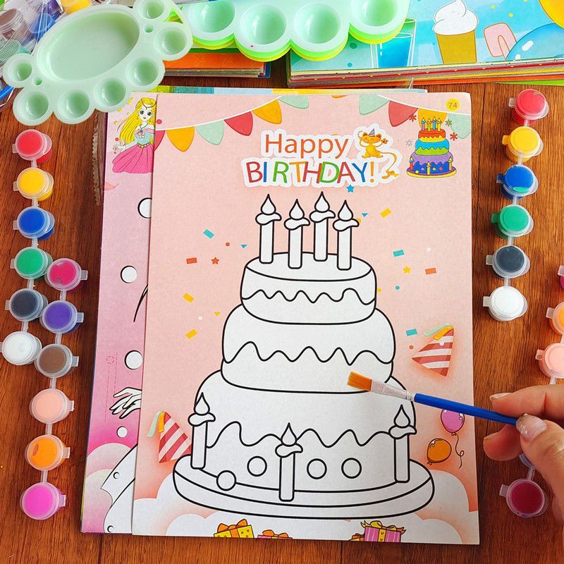 聚品阁儿童填色水彩画颜料画涂鸦画油画套装diy手工幼儿园颜料涂色