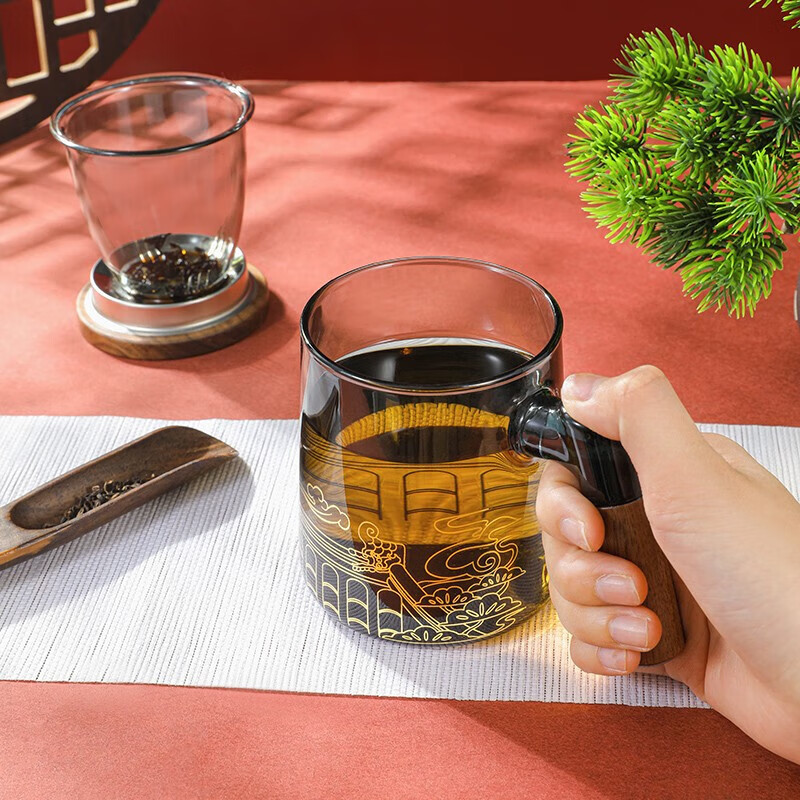 上新了文创 故宫泡茶杯 茶水分离杯 文创玻璃水杯礼盒生日礼物男士送朋友 浮云沉香玻璃泡茶杯