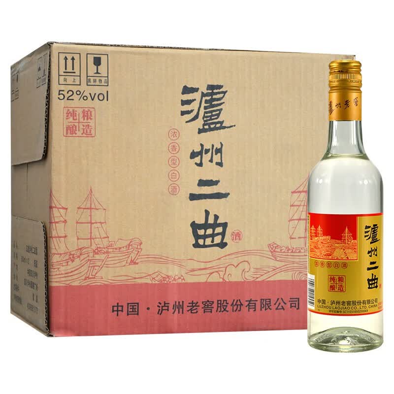 泸州老窖二曲52度500ml浓香型白酒送礼自饮 52度 500ml 12瓶 【2021年