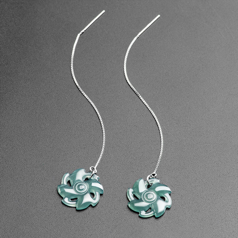 拾禾天然翡翠s925银镶时来运转耳线耳坠 时尚女款耳饰 d321