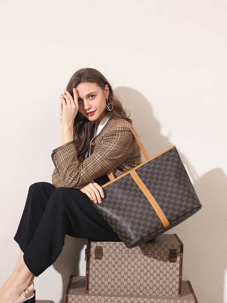 酷奇袋鼠托特包大包新款大牌风复古手提包老花单肩女包 c1165#(横