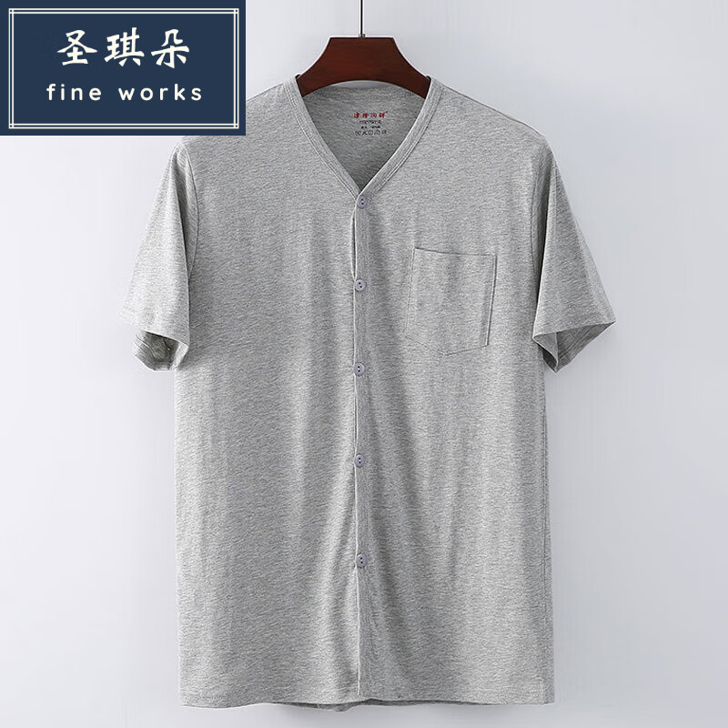 圣琪朵适合老爷爷老头穿的衣服夏天的中夏装短袖上衣背心开衫爸爸t恤