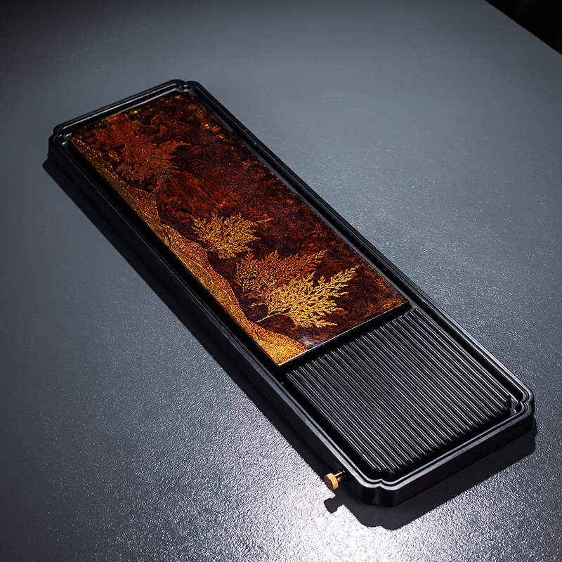 密小米漆器茶盘 吾和漆器茶具福州大漆手工制作干湿两用茶盘电木枫叶