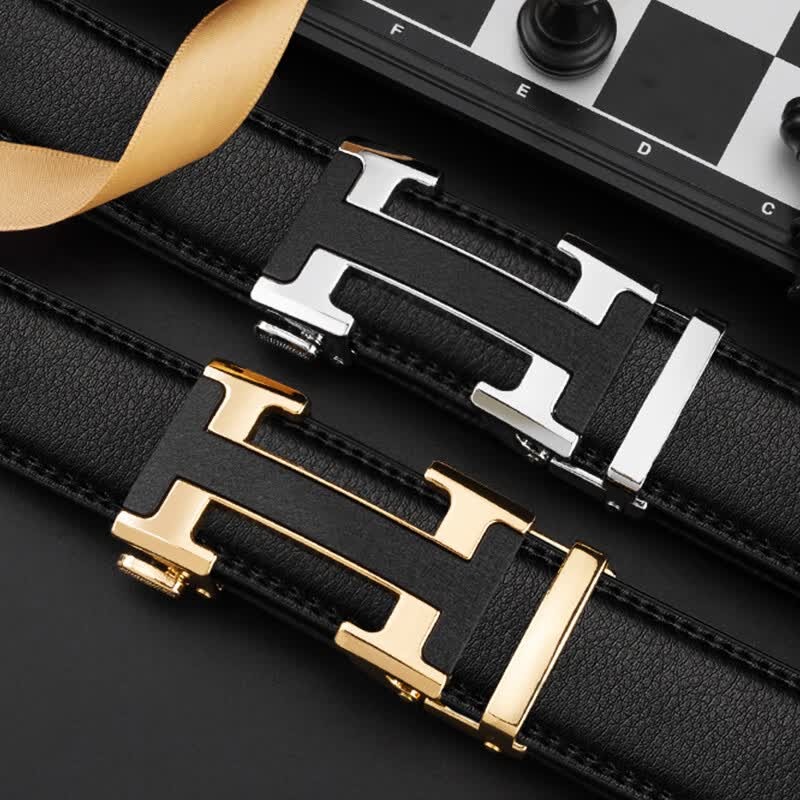 POACY男士皮带 豹子真牛皮腰带男 时尚商务情人节 情人节裤带男款 百搭 H枪色扣 115cm 【33-35裤码】