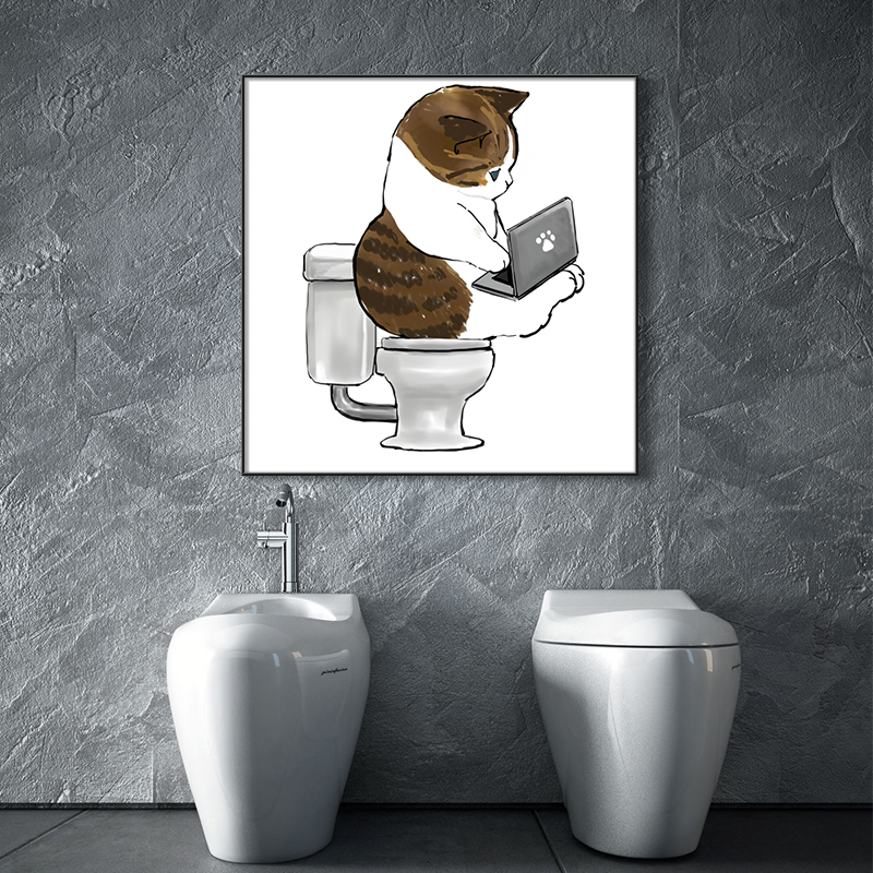 瑞画大幅2022现代简约卫生间装饰画可爱猫咪厕所搞笑萌宠挂画治愈系