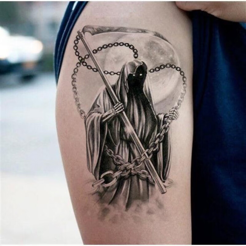 纹身贴洗不掉纹身贴花臂骷髅头月下死神纹身贴防水男女花臂暗黑手臂