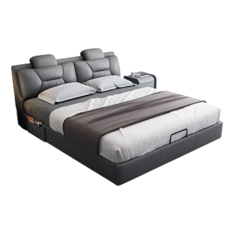 【七夕礼遇季】简奢表情 真皮床双人床1.8米现代简约主卧婚床1.5米北欧大气软床皮艺床 【标准款】单床 1500mm*2000mm  框架结构