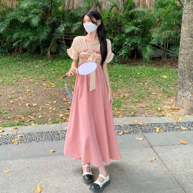 悠扉岚汉服成人女小个子145矮长款夏新中式改良国风连衣裙印花复古