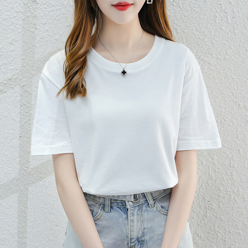 恒源祥纯棉短袖女夏季休闲百搭上衣正肩白色t恤宽松显瘦内搭短袖tt恤
