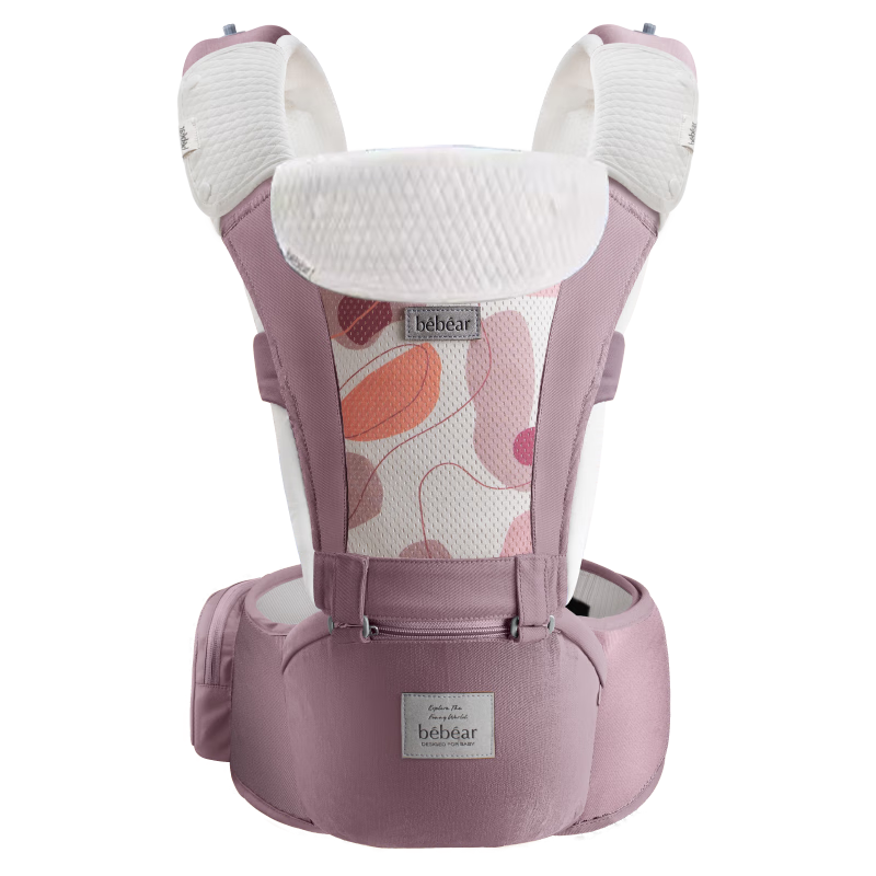 抱抱熊嬰兒背帶腰凳多功能抱娃神器背嬰帶前后兩用新生兒童坐凳寶寶腰登 C26印花瑪格粉(加寬軟彈PU坐凳)