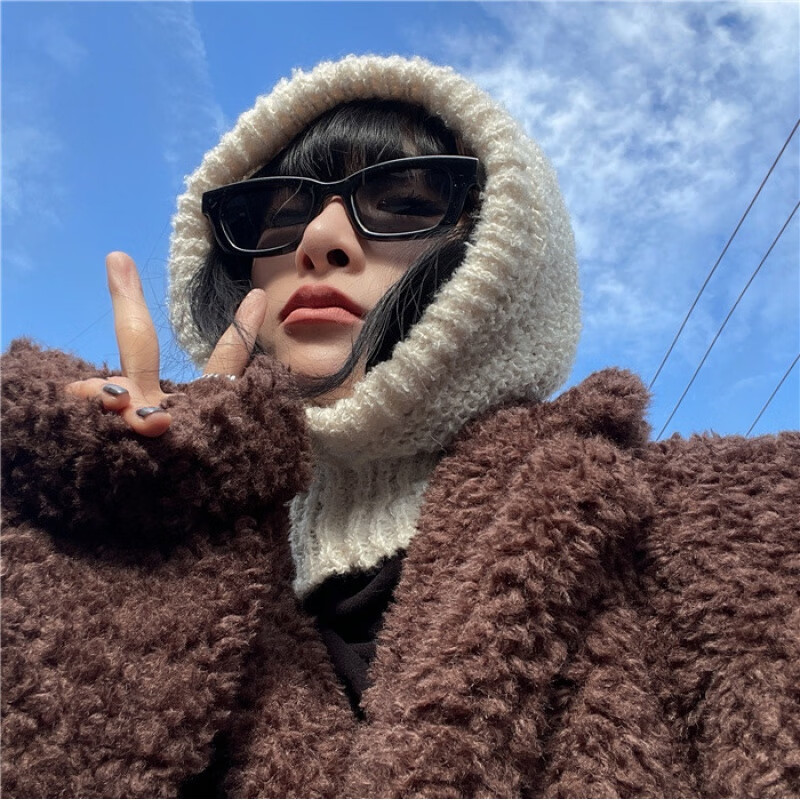 圣琪朵巴拉克拉法帽子女冬季包头保暖网红小红帽连体围的脖毛线帽男