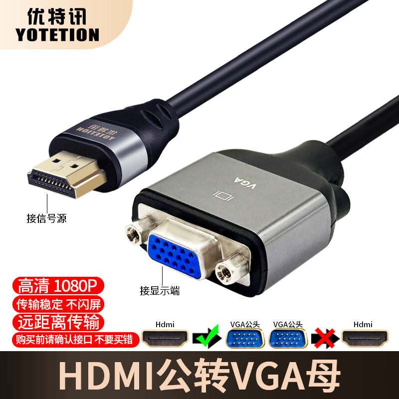 优特讯 hdmi转VGA连接线 公转母 台式机笔记本接投影仪显示器视频连接线 hdmi公转VGA母延长线 传输稳定 HDMI公转VGA母转接线 10米 京东折扣/优惠券