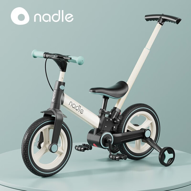 NADLE纳豆两轮自行车儿童3一6岁三合一男孩超轻碳纤维真空胎可拆卸轻便 12寸 绿色 经典推车款