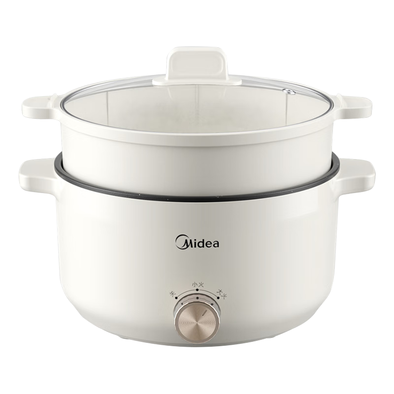 美的（Midea）电煮锅 电火锅 泡面锅 宿舍小火锅 蒸煮一体电蒸锅 多功能锅 MC-HGE2511【配带蒸笼】3L 国家补贴