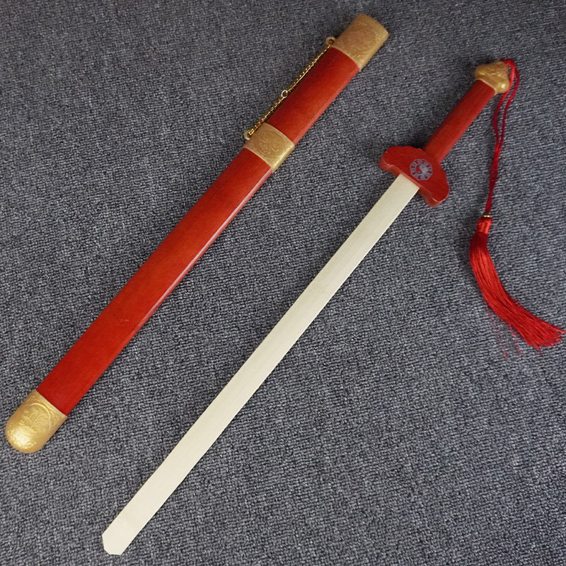 训练中国木制仿真古风宝剑男孩木头剑玩具青龙剑br688 全竹子剑-红色