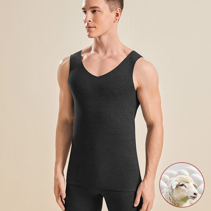 空哲秋冬季无痕德绒蚕丝羊毛保暖背心男士打底保暖内衣加绒加厚修身
