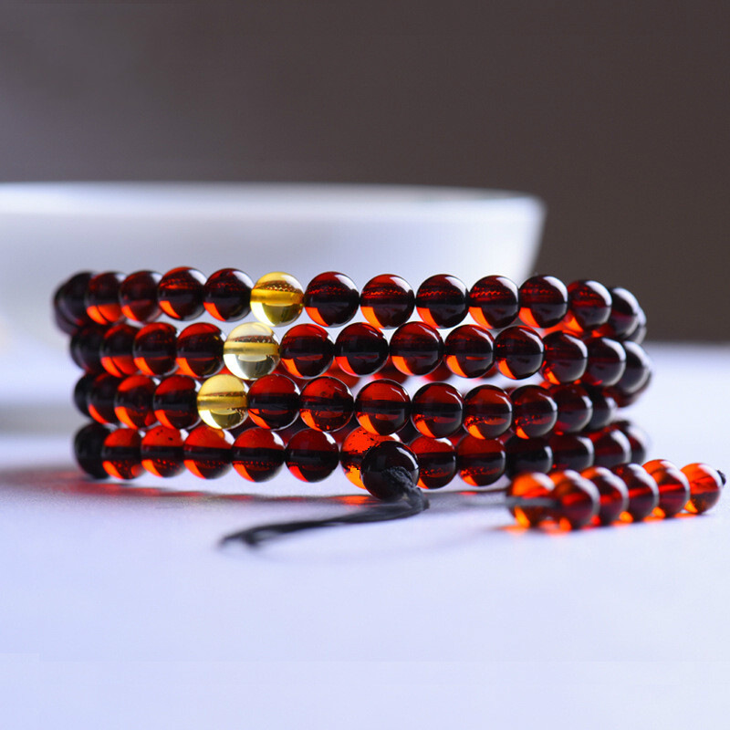 蜜蜡血泊108颗手链男女佛珠血泊手串附证书 图片色 其他定制款
