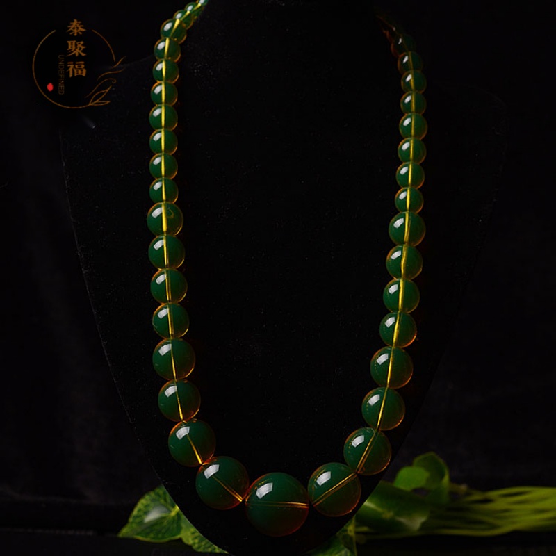 泰聚福轻奢高端珠宝墨西哥蓝珀圆珠塔链挂件琥珀原石女款毛衣项链颈饰