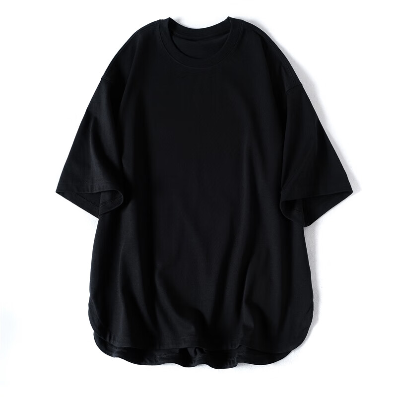 lmay九局下半制衣社圆领重磅圆弧下摆侧开叉前短后长宽松纯色百搭短袖