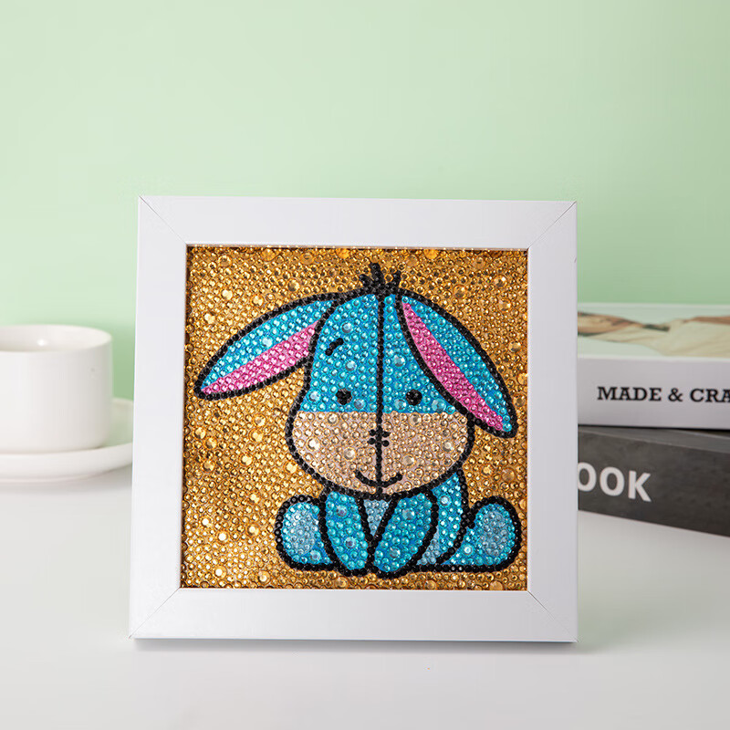 萌依儿儿童钻石贴画5d大小钻圆钻满钻带框钻石画的 蓝-色小驴